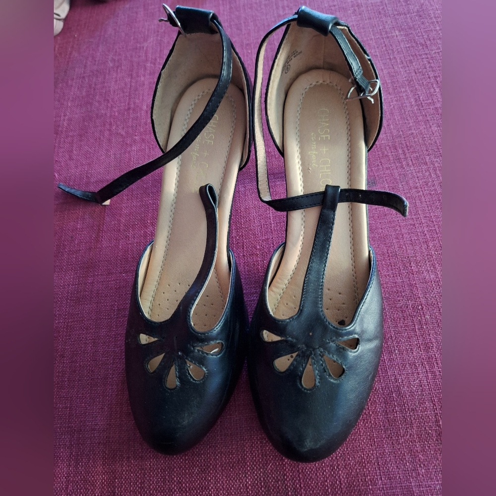 T strap heels